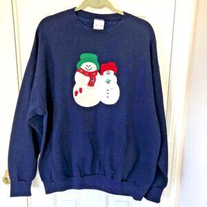 VTG‎ Snowman Couple Sweatshirt Women's 2X Applique Embroider Y2K